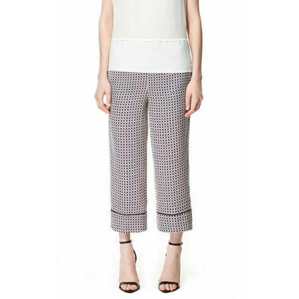 Zara Woman Printed Trousers Elastic Waist Pants XS - Picture 5 of 10